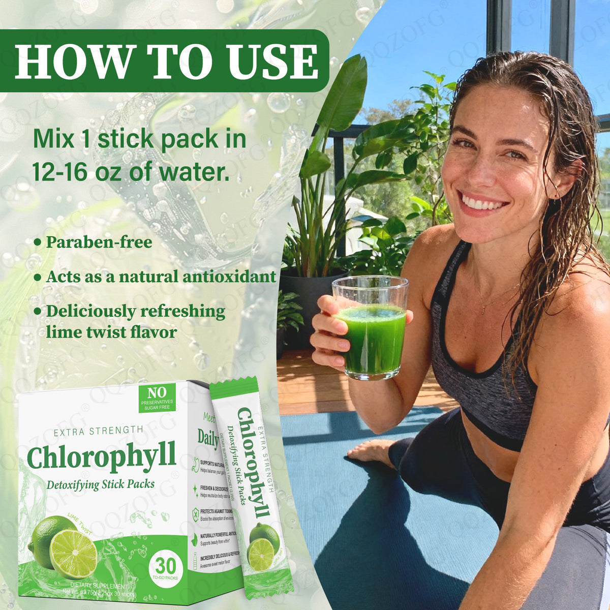 Chlorophyll Stick Pack Herbal Detox Supplement For Gut Health Super Green Powder Lime Flavor