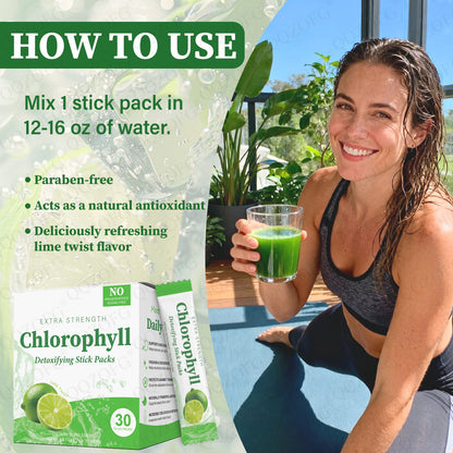 Chlorophyll Stick Pack Herbal Detox Supplement For Gut Health Super Green Powder Lime Flavor
