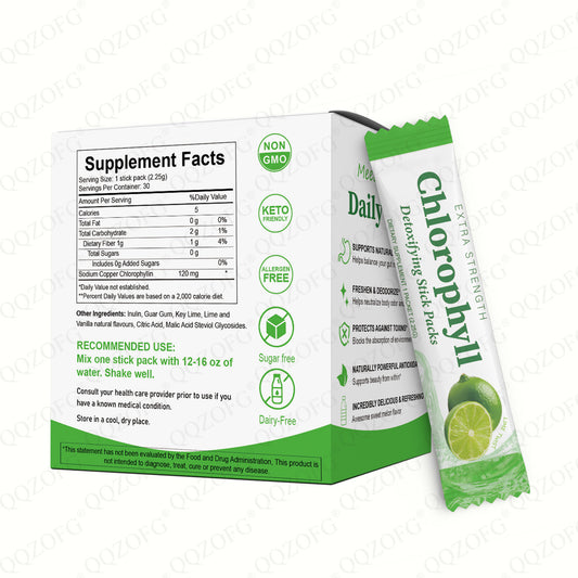 Chlorophyll Stick Pack Herbal Detox Supplement For Gut Health Super Green Powder Lime Flavor