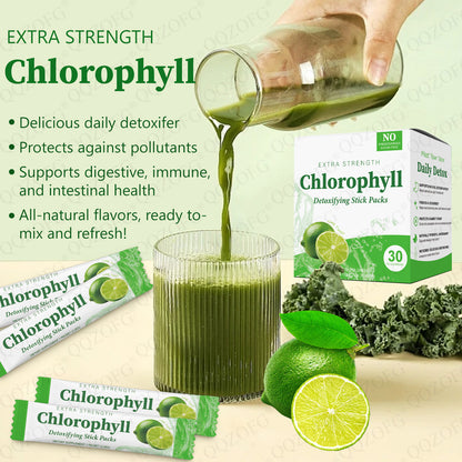 Chlorophyll Stick Pack Herbal Detox Supplement For Gut Health Super Green Powder Lime Flavor